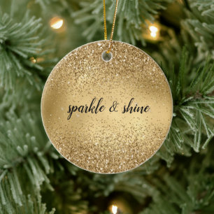 Guld Glam Gnistra Faux Glitter Julgransprydnad Keramik