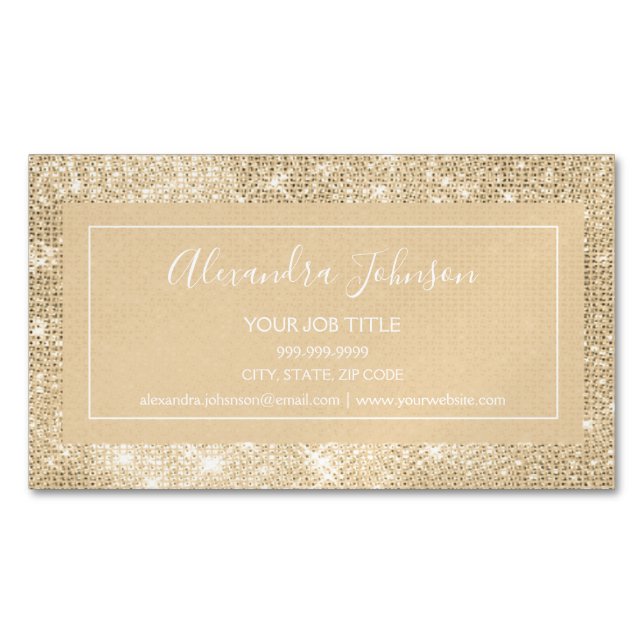 Guld Glam Gnistra Modern och Elegant Magnetiska Visitkort (Framsida)
