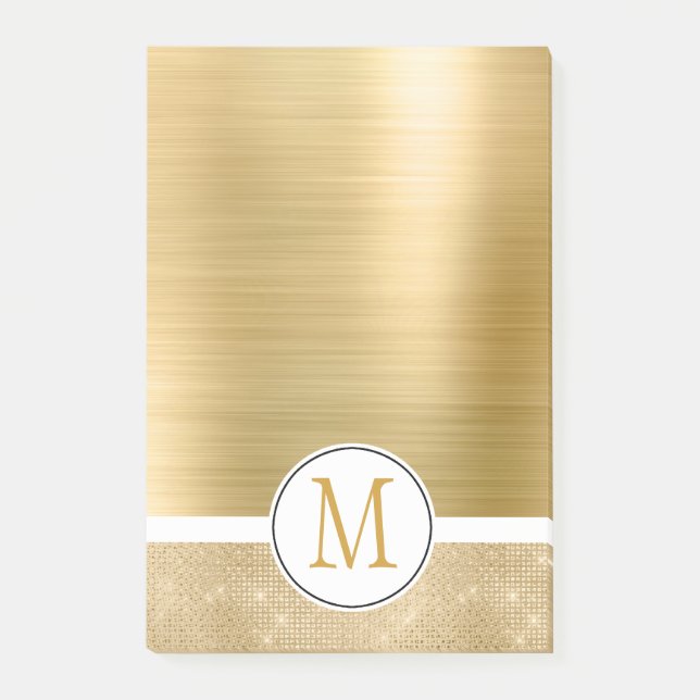 Guld Glam Gnistra Monogram Post-it Block (Framsida)