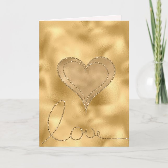 Guld Glam Kärlek Glitter Heart Kort (Framsida)