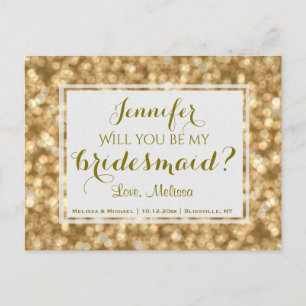 Guld Glam Kommer du att bli min Bridesmaid? Inbjudan Vykort