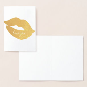 Guld Glam Läppar Kiss Kärlek Du Folierat Kort