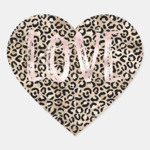 Guld Glam Leopard Skriv ut Rosa Kärlek Hjärtformat Klistermärke