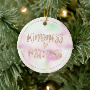 Guld Glam Mint Rosa Tie Dye Kindness Matter Heart Julgransprydnad Keramik
