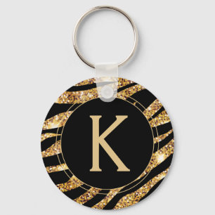 Guld Glam Monogram Animal Print Nyckelring