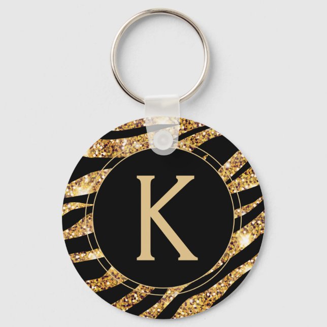 Guld Glam Monogram Animal Print Nyckelring (Framsida)