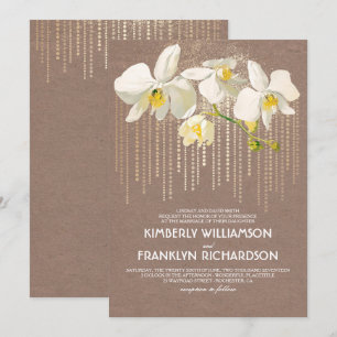 Guld Glam och White Orchids Vintage Blommigt Bröll Inbjudningar