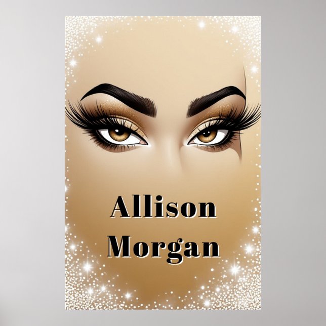 Guld Glam Ögon Makeup Långa Ögonfransar ✨ Poster (Framsidan)