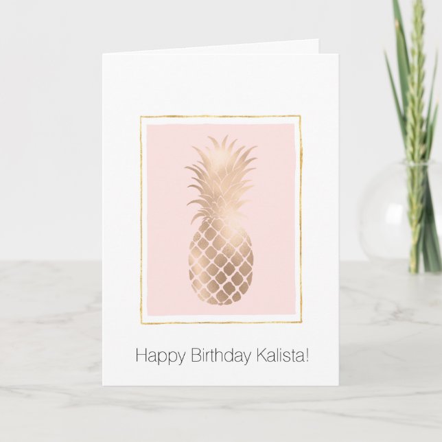 Guld Glam Pineapple Birthday Kort (Framsida)