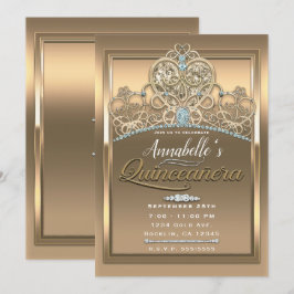 Guld Glam Prinsessa Hjärt Tiara Födelsedagsfirande Inbjudningar