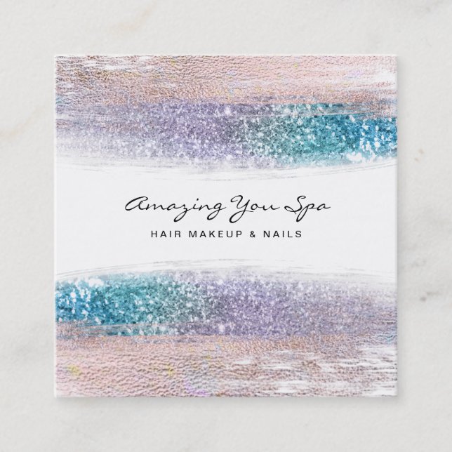 *~* Guld Glam Rainbow Glitter ExcitingLuxe Square Fyrkantigt Visitkort (Framsida)