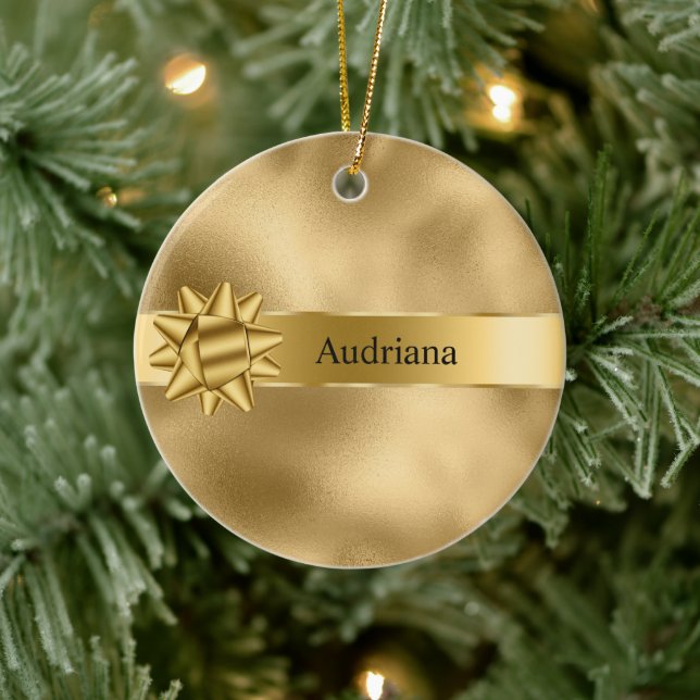 Guld Glam Ribbon och Bow-julen Julgransprydnad Keramik (Träd)
