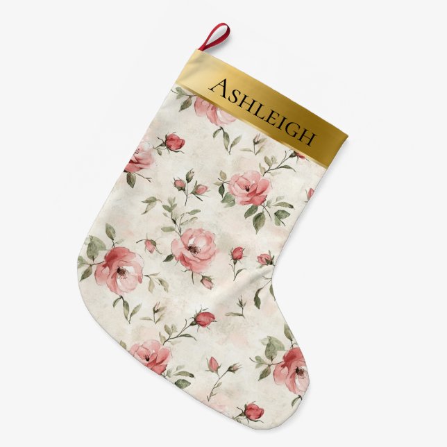Guld Glam Rosa Rodnad Rosor Jul Stor Julstrumpa (Framsidan (Hängande))