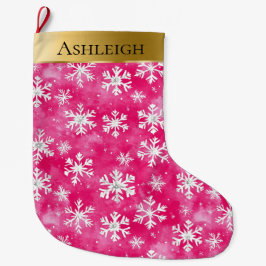 Guld Glam Rosa White Snöflingor jul Stor Julstrumpa