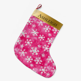 Guld Glam Rosa White Snöflingor jul Stor Julstrumpa