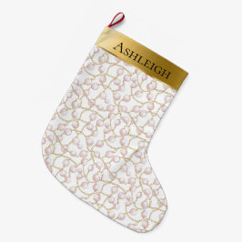 Guld Glam Söt Chic Rosa Pearls jul Stor Julstrumpa