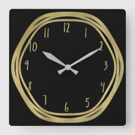 Guld Glam & Svarta Ringar (Alla Färger) Modern Gla Fyrkantig Klocka