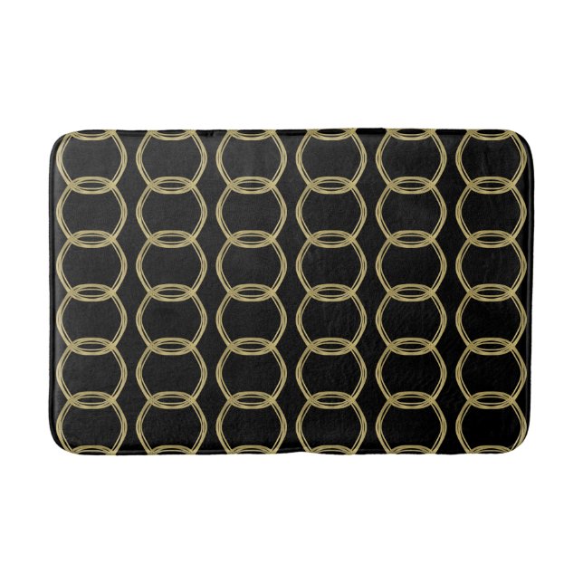 Guld Glam & Svarta Ringar Modern Glam Badrumsmatta (Framsidan)