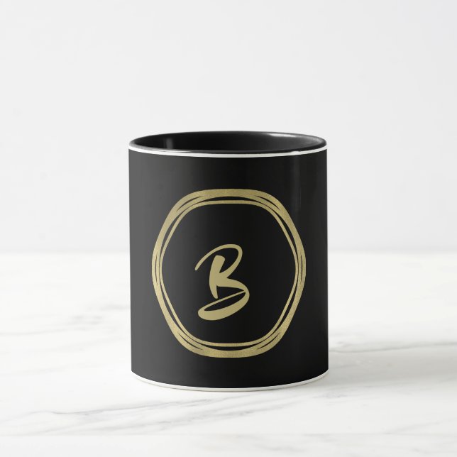 Guld Glam & Svarta Ringar (Valfri Färg) Modern Gla Mugg (Center)