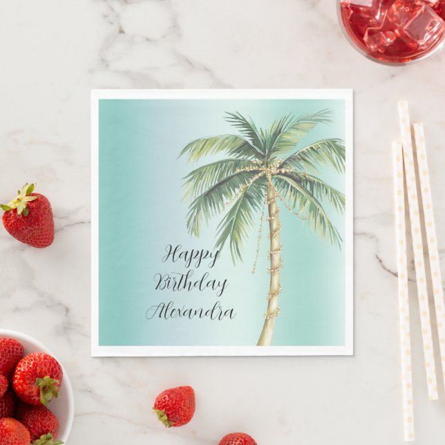 Guld Glam Tropical Handflatan Träd födelsedag Pappersservett (Insitu)