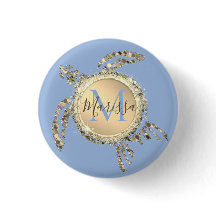 Guld Glam Turtle Monogram Button