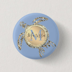 Guld Glam Turtle Monogram Button Knapp