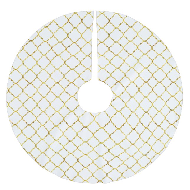 Guld Glam White Quatrefoil jul Julgransmatta Borstad Polyester (Framsidan)