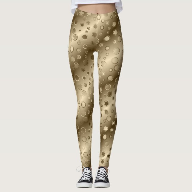 Guld- Glam Yoga flåsar genomköraredamasker Leggings (Framsida)