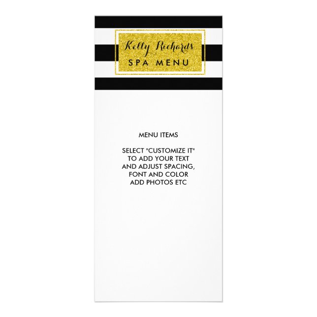 Guld Glamor Black White Rand Salon Menu Reklamkort (Framsidan)