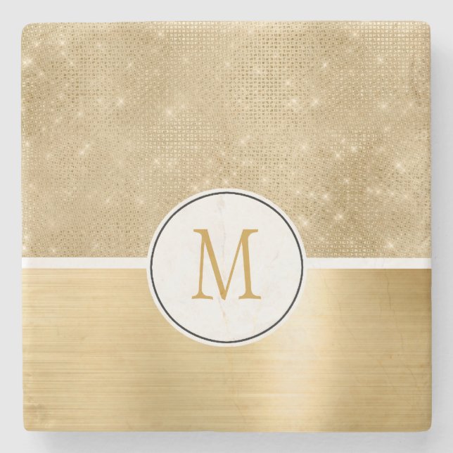 Guld Glamör Gläns Monogram Stenunderlägg (Framsidan)