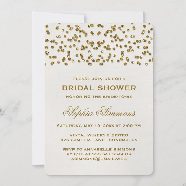 Guld Glamor Glitter Confetti Möhippa Inbjudningar (Framsida)