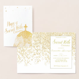 Guld Glamor Spark Drip Sweet 16 inbjudningsfolie Folierat Kort