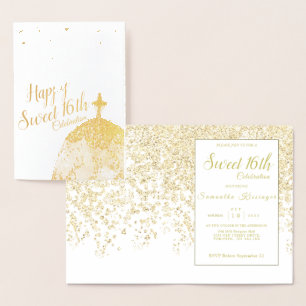 Guld Glamor Spark Drip Sweet 16 inbjudningsfolie Folierat Kort
