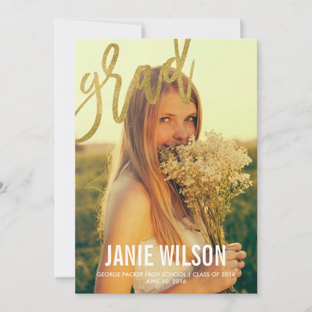 Guld Glamour Modernt Skript Examenstillkännagivand Meddelande (Framsida)