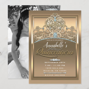 Guld Glamour Prinsessa Hjärtan Tiara Quinceañera F Inbjudningar