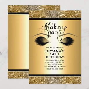 Guld Glamour Tjejer Smink Ögonfransar Party Event Inbjudningar