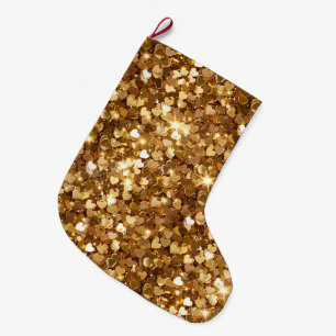 Guld Glans Glamör Gnista Hjärtan Stor Julstrumpa
