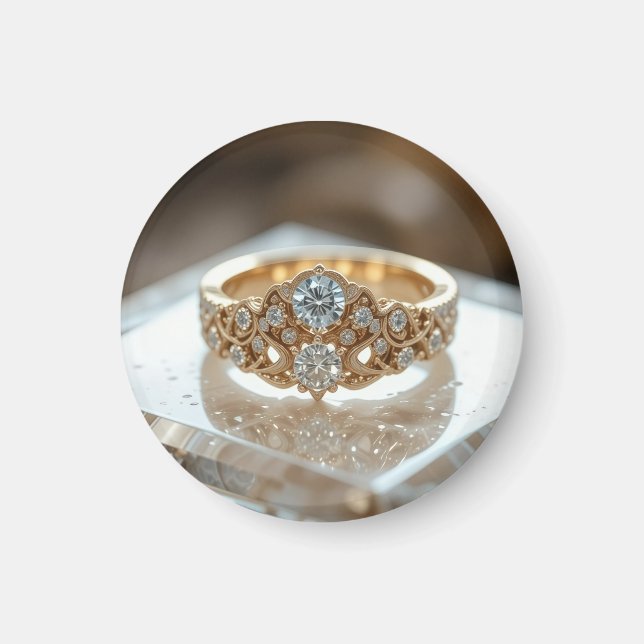 guld glänsande diamant ring magnet (Framsidan)