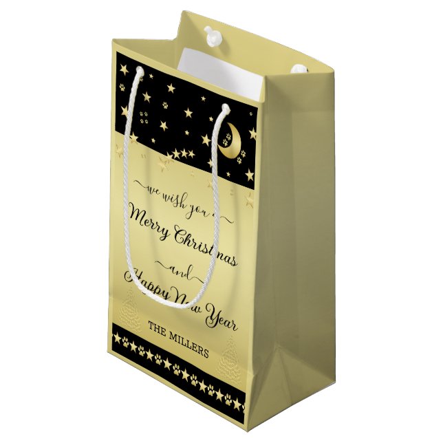 Guld glänsande julstjärnor, tassar på guld och sva (Framsidan Vinklad)