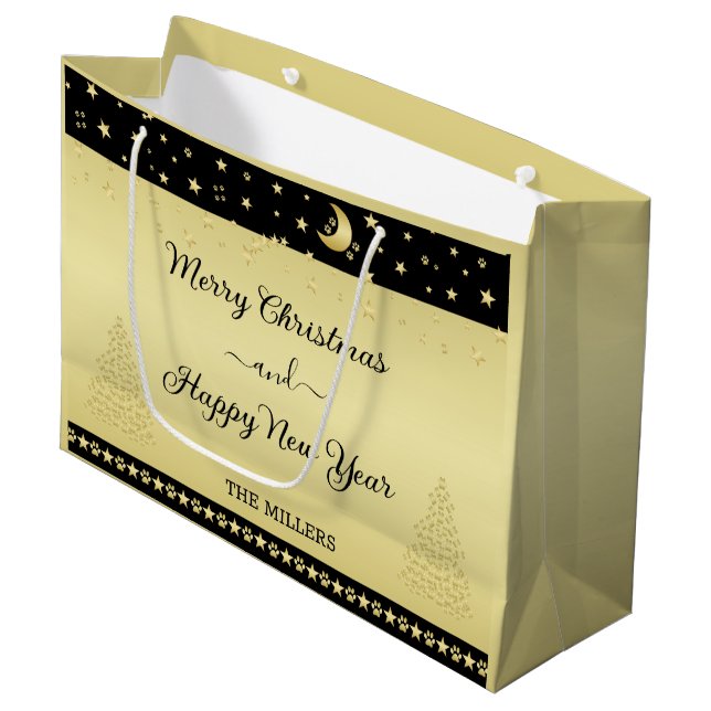 Guld glänsande julstjärnor, tassar på guld och sva (Framsidan Vinklad)