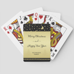 Guld glänsande julstjärnor, tassar på guld och sva casinokort