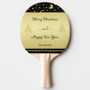 Guld glänsande julstjärnor, tassar på guld och sva pingisracket