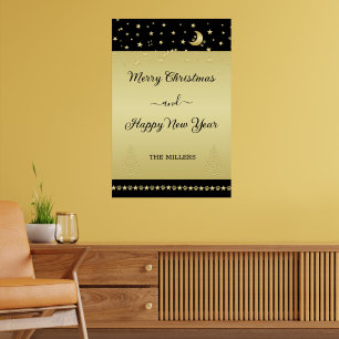 Guld glänsande julstjärnor, tassar på guld och sva poster