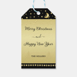 Guld glänsande julstjärnor, tassar på guld och sva presentetikett