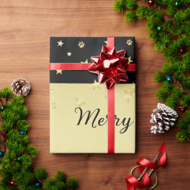 Guld glänsande julstjärnor, tassar på guld och sva presentpapper