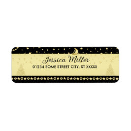 Guld glänsande julstjärnor, tassar på guld och sva returadress etikett