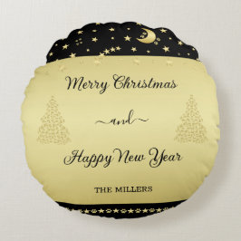 Guld glänsande julstjärnor, tassar på guld och sva rund kudde