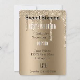 Guld Glassigt Iskräm med Glitterdroppar Sweet Sixt Inbjudningar