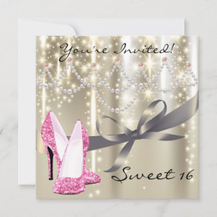Guld Glimmer Rosa Glitter Shoes Sweet sixteen Inbjudningar