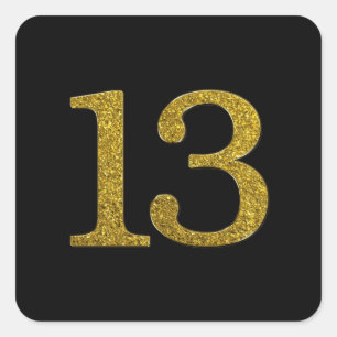Guld Glitter 13 Wide Font Fyrkantigt Klistermärke